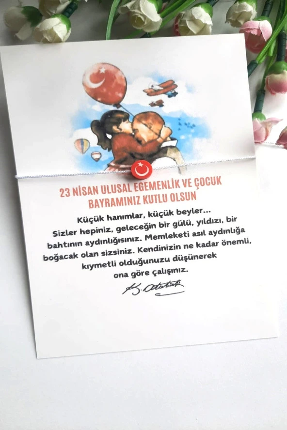 10 Adet Atatürk ve 23 Nisan Kartlı Bayrak Bileklik -Jelatinli Paket -23 Nisan Hediye - 2