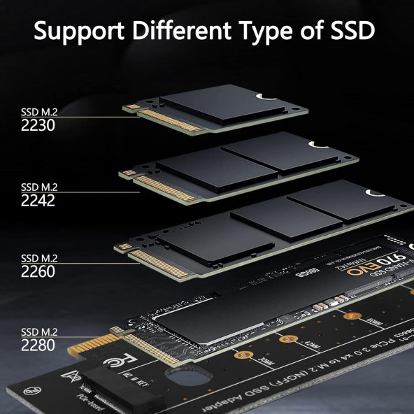 DW-PCIe-M2-2 M.2 NGFF - PCIe 3.0 x4 M.2 SSD NGFF (M Anahtar) M.2 PCIe (NVMe veya AHCI) Tip 2280, 2260, 2242 - 2