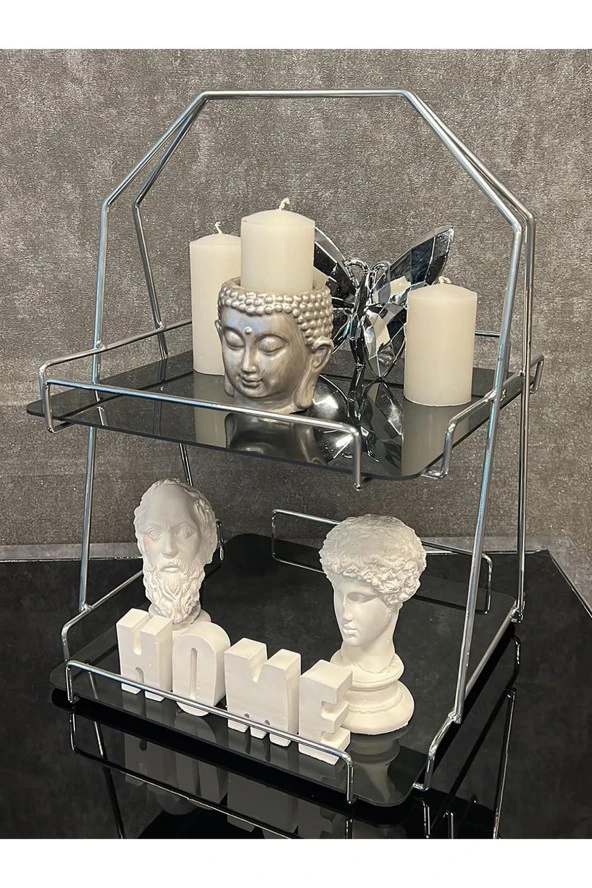 2 Katlı Üçgen Siyah Metal Banyo, Mutfak, Makyaj Organizatörü - Model 3 - 3