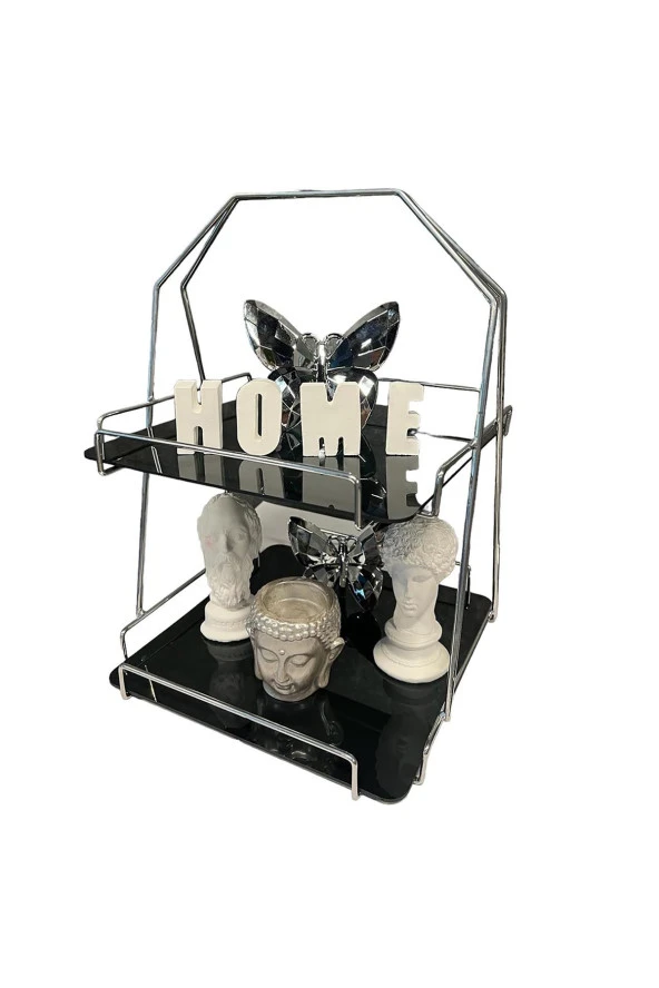 2 Katlı Üçgen Siyah Metal Banyo, Mutfak, Makyaj Organizatörü - Model 3 - 5