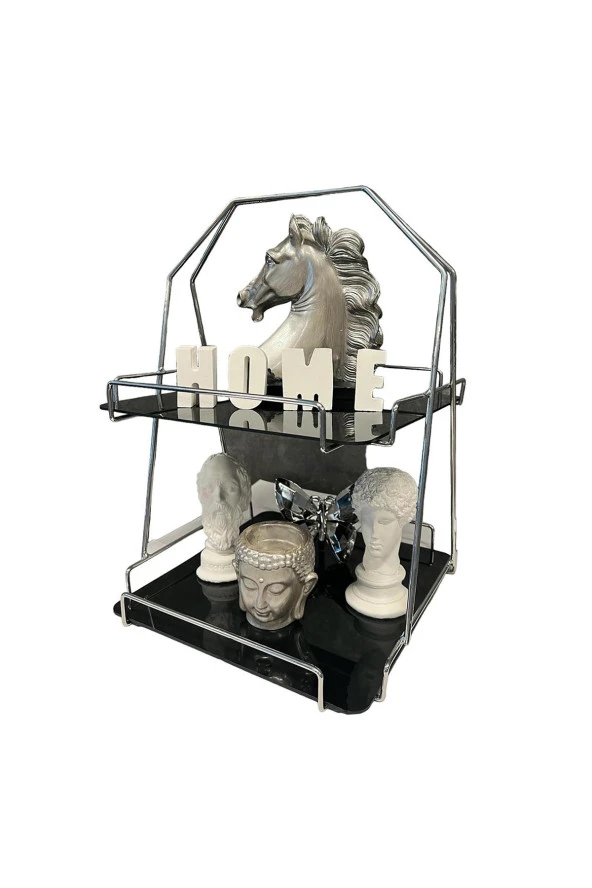 2 Katlı Üçgen Siyah Metal Banyo, Mutfak, Makyaj Organizatörü - Model 3 - 6