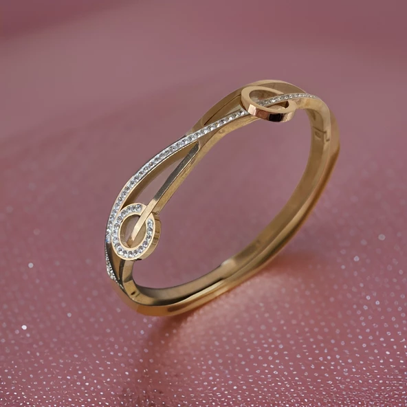 Sonsuzluk Işıltısı: Taşlı Parlak Bronz Renk Şık Kadın Çelik Bileklik ürün görseli 1