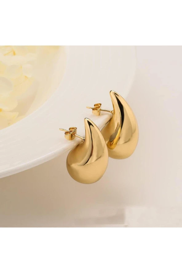 Kadın Küpe Italyan Bottega Gözyaşı Damlası Küpe Gold - Resim 2