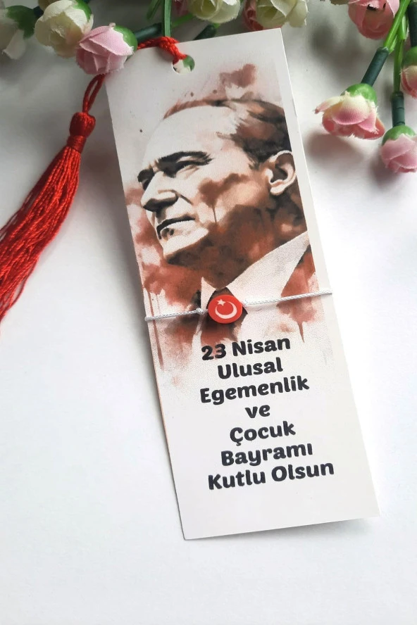 10 Adet Püsküllü Kitap Ayracı ve Türk Bayraklı Bileklik - 23 Nisan Hediye - Red Concept