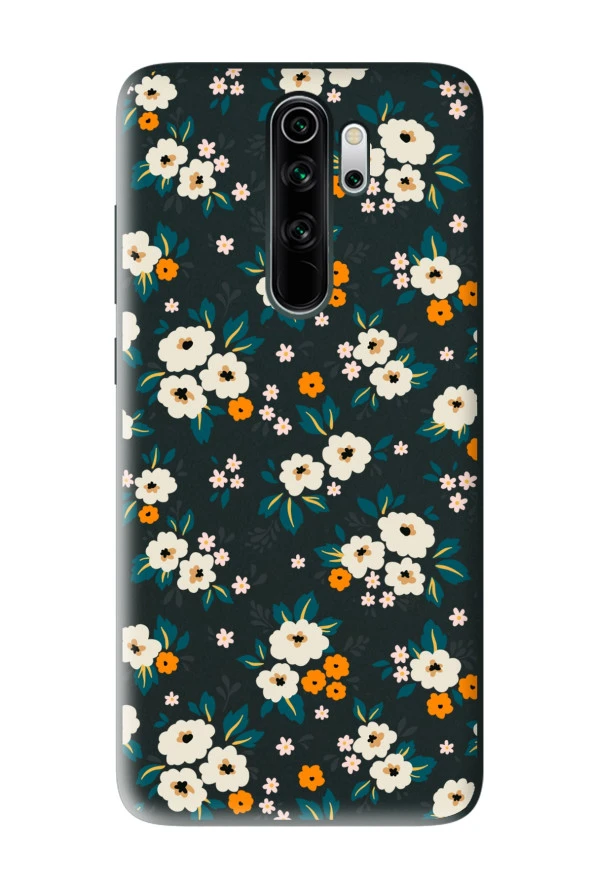 Xiaomi Redmi Note 8 Pro Uyumlu Çiçek Bahçesi Tasarımlı Siyah Lansman Telefon Kılıfı