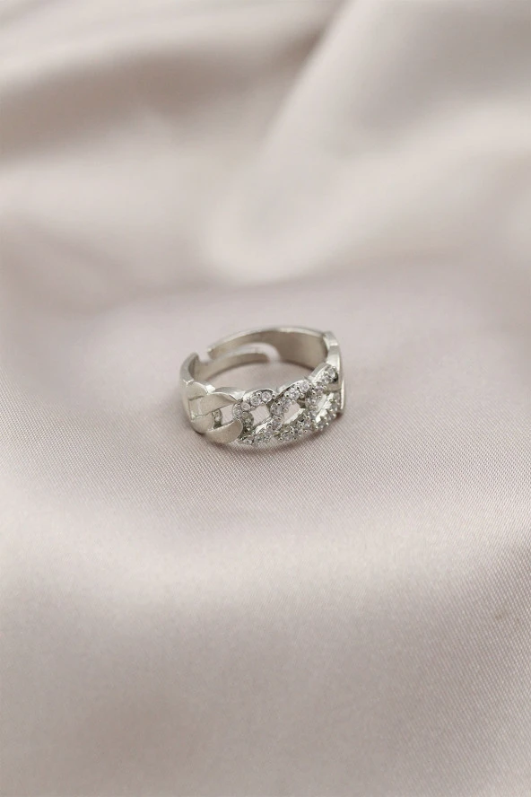 Gümüş Renk Metal Zincir Model Taşlı Kadın Yüzük ürün görseli