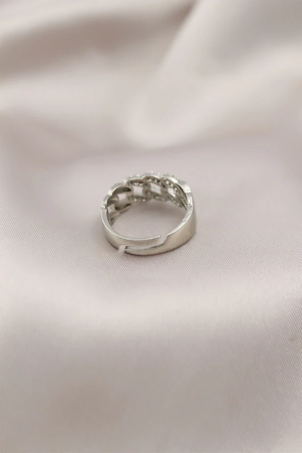 Gümüş Renk Metal Zincir Model Taşlı Kadın Yüzük - Resim 2