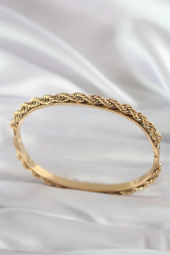 316L Çelik Gold Renk Burgu Zincir Model Kadın Kelepçe ürün görseli