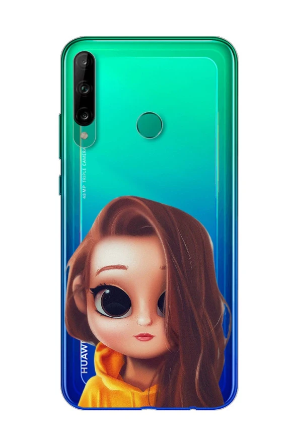 Kahve Saçlı Kız Tasarımlı Süper Şeffaf Silikon Telefon Kılıfı Huawei P40 Lite E