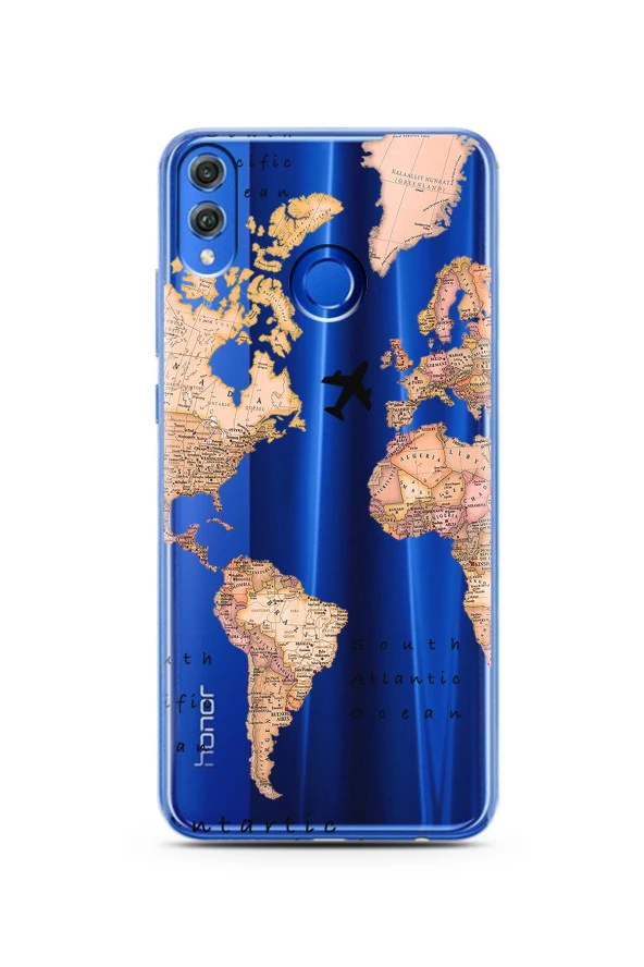 Huawei Honor 8x Transparan Harita Tasarım Süper Şeffaf Silikon Telefon Kılıfı