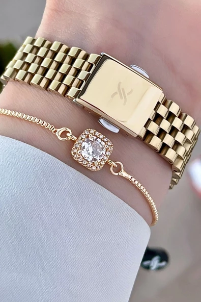 Daniel Klein DKISTE1014 Gold Renk Hediye Paketli Kadın Kol Saati ve Bileklik - Resim 5
