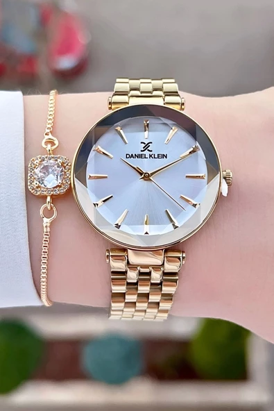 Daniel Klein DKISTE1014 Gold Renk Hediye Paketli Kadın Kol Saati ve Bileklik - Resim 3