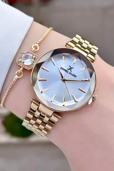 Daniel Klein DKISTE1014 Gold Renk Hediye Paketli Kadın Kol Saati ve Bileklik - Resim 2