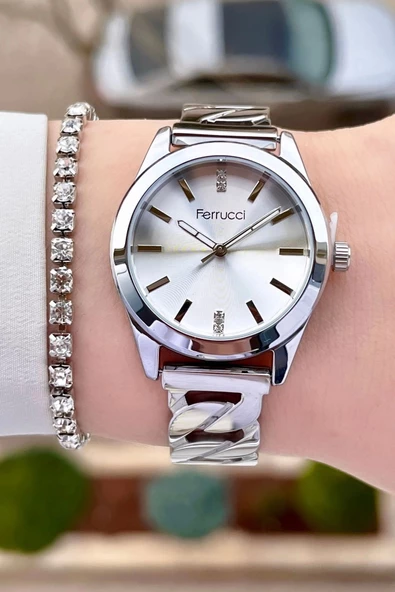 Ferrucci FCISTE255 Gümüş Renk Hediye Paketli Kadın Kol Saati ve Bileklik - Resim 3