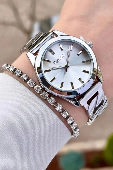 Ferrucci FCISTE255 Gümüş Renk Hediye Paketli Kadın Kol Saati ve Bileklik - Resim 4