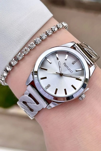 Ferrucci FCISTE255 Gümüş Renk Hediye Paketli Kadın Kol Saati ve Bileklik - Resim 2