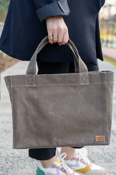 Mumlu Kanvas Çanta Koyu Kahve - Resim 2