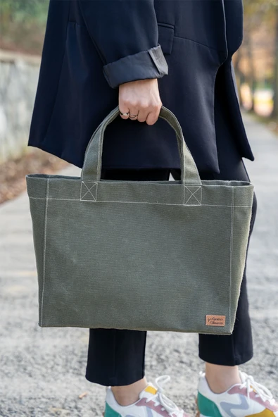 Mumlu Kanvas Çanta Haki Renk - Resim 2