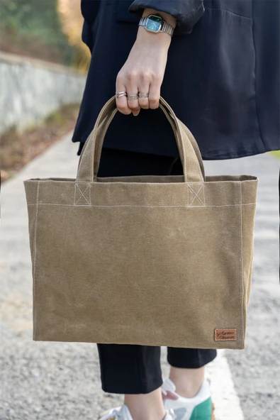 Mumlu Kanvas Çanta Camel - Resim 2