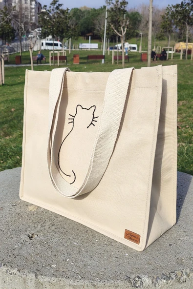 Omuz Çantası Kumaş Kedi Nakışlı ürün görseli 1