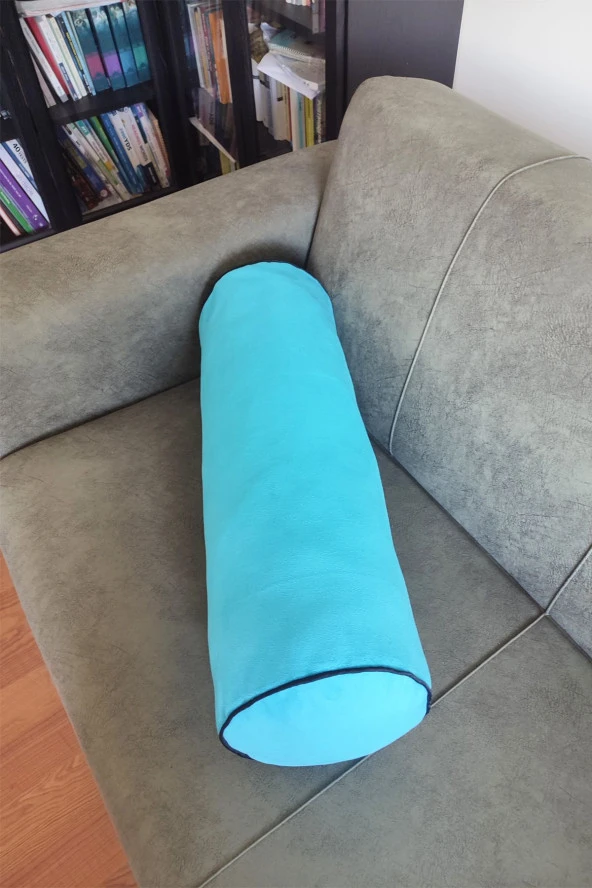 Silindir Yuvarlak Dekoratif Kırlent Biyeli Mavi 50x20 - 3