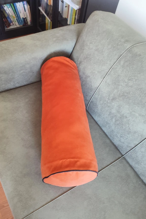 Silindir Yuvarlak Dekoratif Kırlent Biyeli Turuncu 50x20 - Resim 3