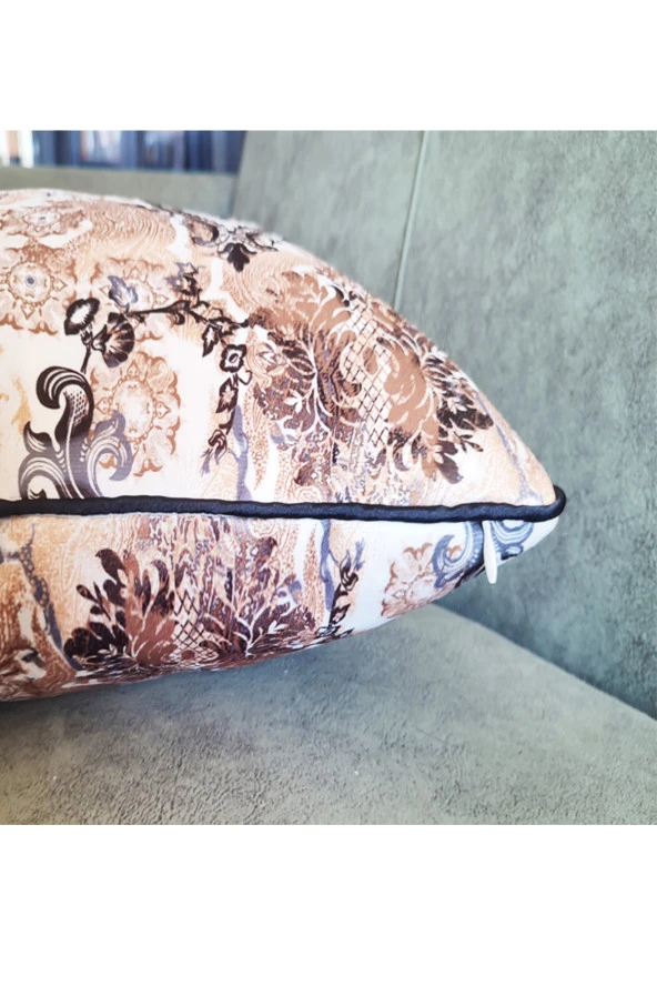 Biyeli Yastık Kırlent Kılıfı Desenlı Kahve 45x45 - 3