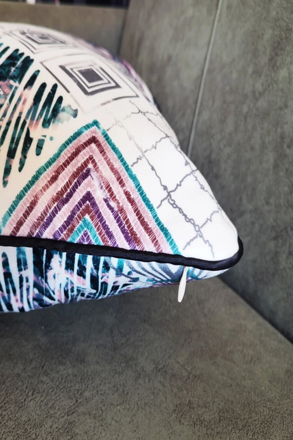 Biyeli Yastık Kırlent Kılıfı Desenlı Kare Mor 45x45 - Resim 3