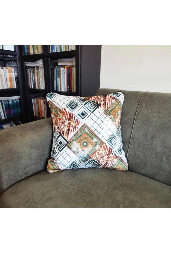 Biyeli Yastık Kırlent Kılıfı Desenli Yeşil 45x45 - 1