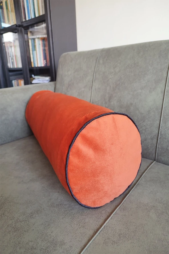 Silindir Yuvarlak Dekoratif Kırlent Biyeli Turuncu 50x20 - Resim 2