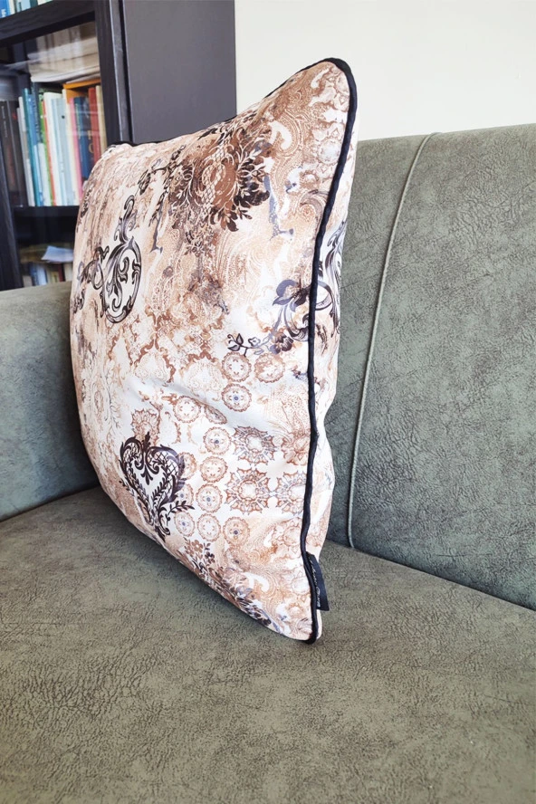 Biyeli Yastık Kırlent Kılıfı Desenlı Kahve 45x45 - 2