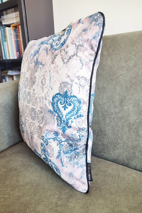 Biyeli Yastık Kırlent Kılıfı Desenlı Mavi 45x45 - Resim 2