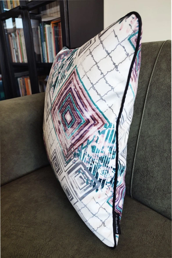 Biyeli Yastık Kırlent Kılıfı Desenlı Kare Mor 45x45 - Resim 2