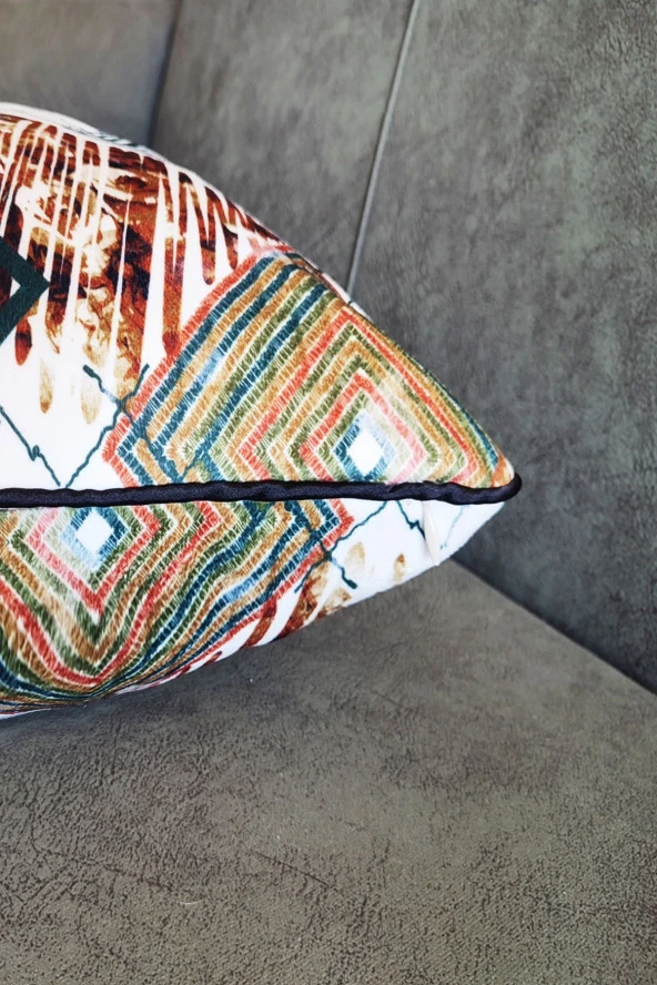 Biyeli Yastık Kırlent Kılıfı Desenli Yeşil 50X30 - Resim 2