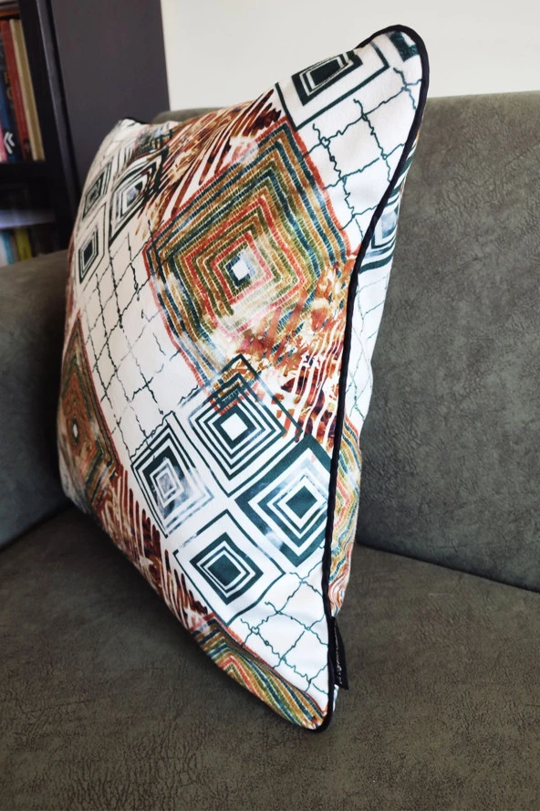 Biyeli Yastık Kırlent Kılıfı Desenli Yeşil 45x45 - 2