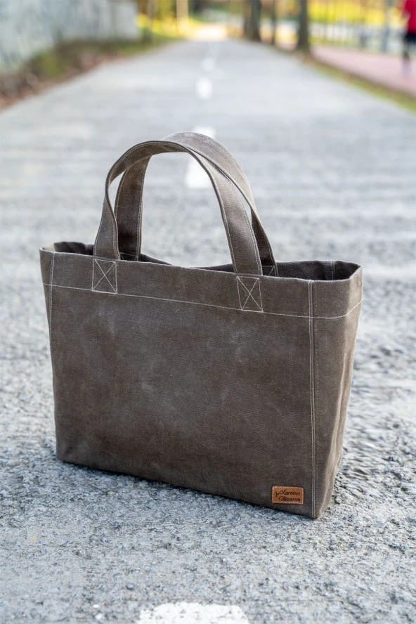 Mumlu Kanvas Çanta Koyu Kahve ürün görseli