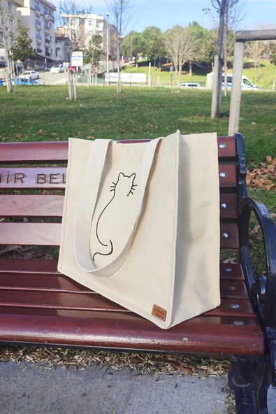 Omuz Çantası Kumaş Kedi Nakışlı - Resim 2