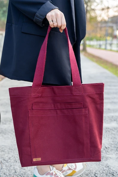 Kanvas  Omuz Çantası Su Geçirmeyen  Kumaş Bordo Renk ürün görseli 1