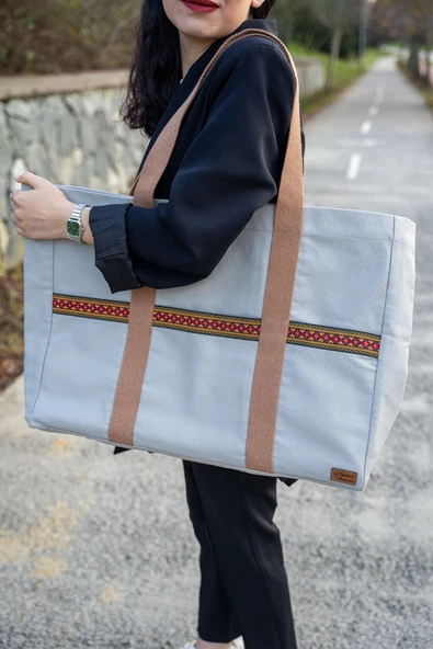 Kanvas  Omuz Çantası Su Geçirmeyen  Kumaş Battal Boy Taş Rengi ürün görseli 1