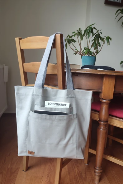 Kanvas  Omuz Çantası Su Geçirmeyen  Kumaş Taş Rengi - Resim 2