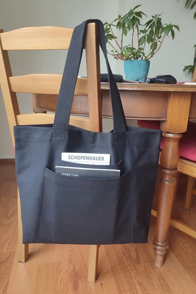 Kanvas  Omuz Çantası Su Geçirmeyen  Kumaş Siyah Renk - Resim 2