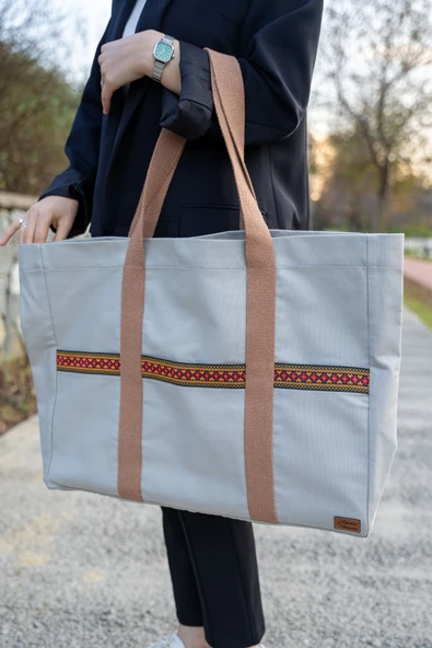 Kanvas  Omuz Çantası Su Geçirmeyen  Kumaş Battal Boy Taş Rengi - Resim 2