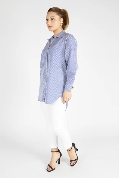 Kadın Oversize Gömlek Mavi - 3