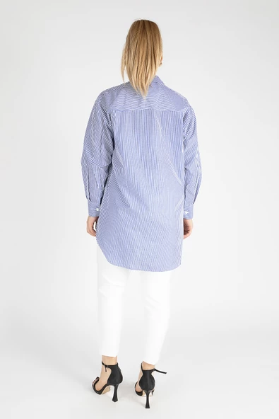 Kadın Oversize Gömlek Mavi - 4