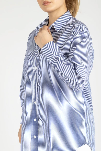 Kadın Oversize Gömlek Mavi - 6