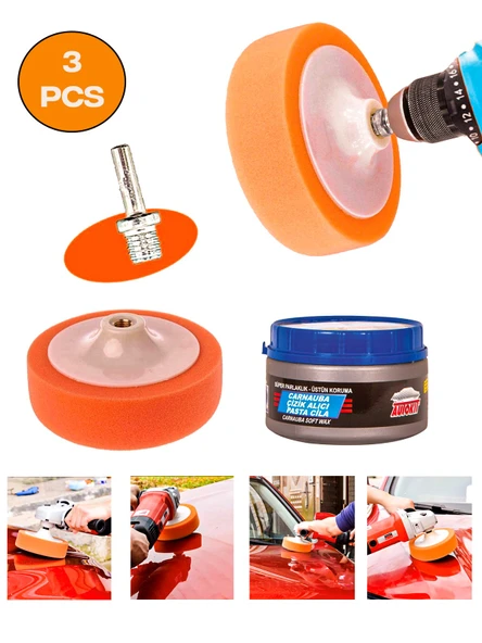 Germany Style Polisaj Süngeri Seti 3 Parça Polisaj Süngeri Pasta Cila Matkap Aparatı Seti