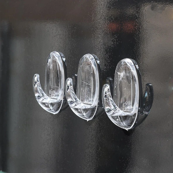 Banyo Lavabo Mutfak Askılık Şeffaf Plastik Sağlam Asma İz Bırakmayan Yapışkanlı Askı 3 Adetli Set - 2