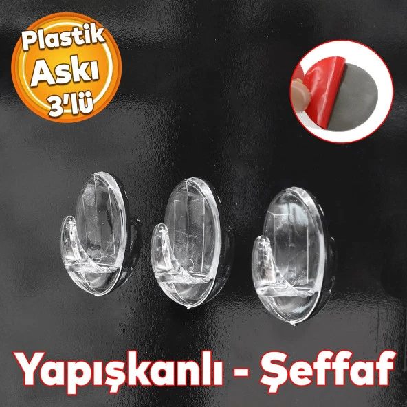 Banyo Lavabo Mutfak Askılık Şeffaf Plastik Sağlam Asma İz Bırakmayan Yapışkanlı Askı 3 Adetli Set - 6