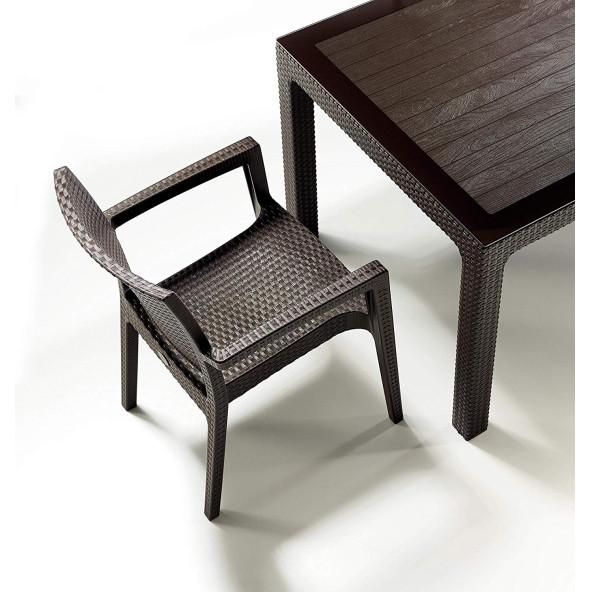 Novussi Liverno Rattan 6 Kişilik Masa Takımı Bahçe Takımı 90x150 Kahverengi - 4