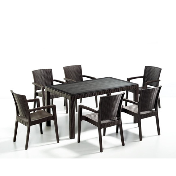 Novussi Liverno Rattan 6 Kişilik Masa Takımı Bahçe Takımı 90x150 Kahverengi